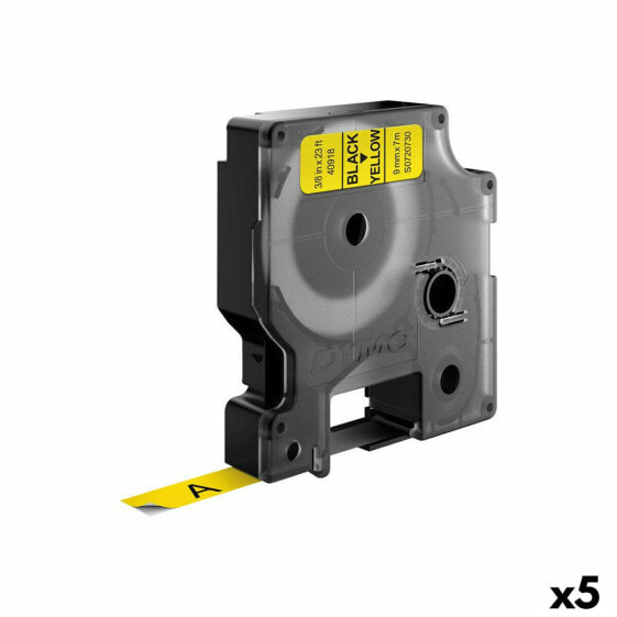 Ламинированная лента для маркировочных машин DYMO D1 40918 9 мм LabelManager™ Черный Желтый (5 штук)
