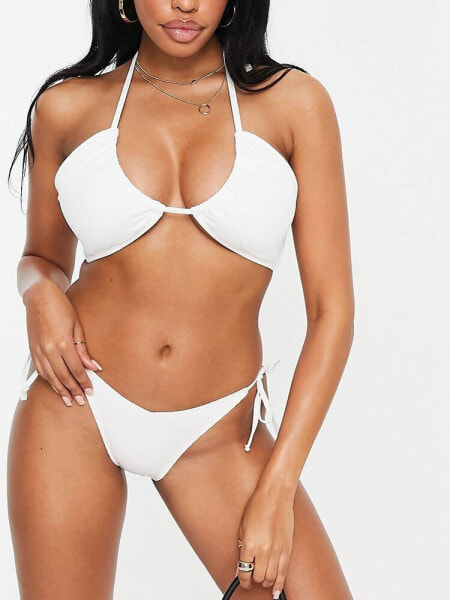 Ivory Rose Fuller Bust mix & match rib upside down triangle bikini top in white 