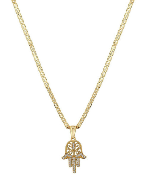 Cubic Zirconia 14K Gold Flash Plated Hamsa Pendant Necklace