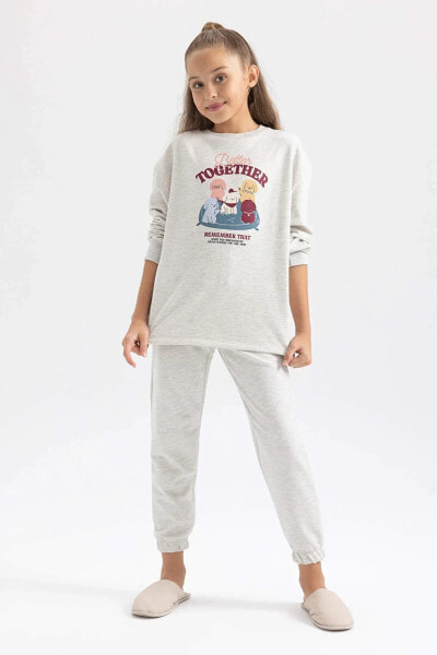 Kız Çocuk Baskılı Uzun Kollu Pijama Takım