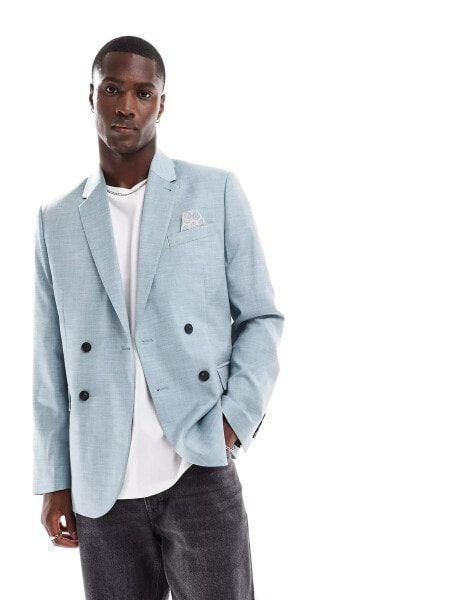 Ben Sherman double breasted suit jacket in light blue