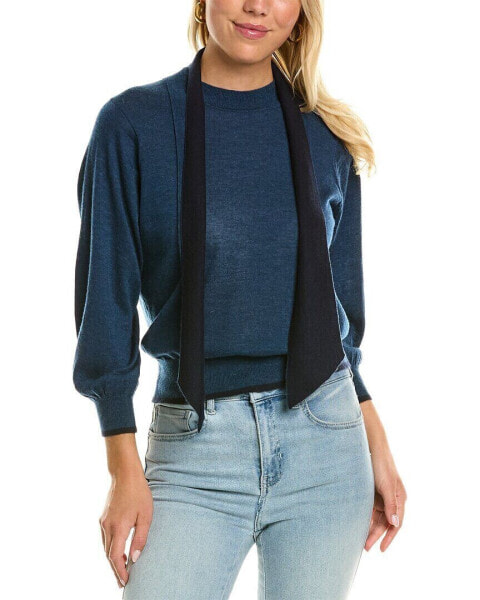 Autumn Cashmere Tipped Puff Sleeve Mock Cashmere Sweater Women's Blue S
