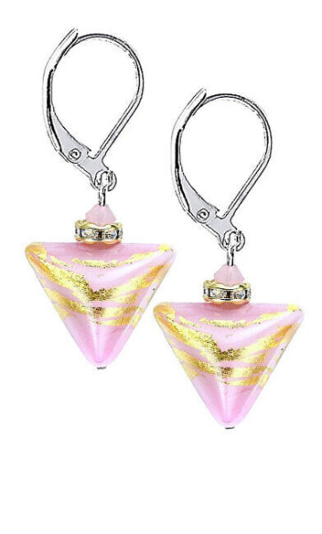 Romantické náušnice Sweet Rose Triangle s 24karátovým zlatem v perlách Lampglas ETA9