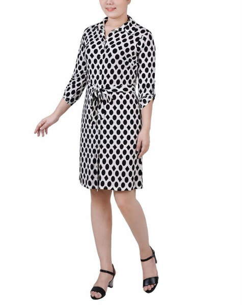 Petite 3/4-Sleeve Printed Shirt Dress