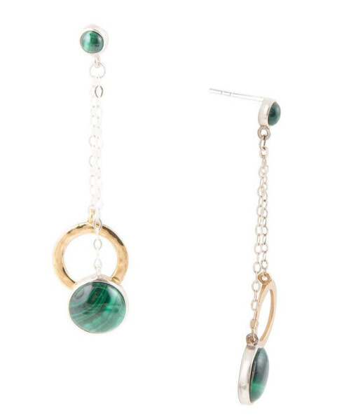 Two Toned Genuine Malachite Circle Dangle Earrings