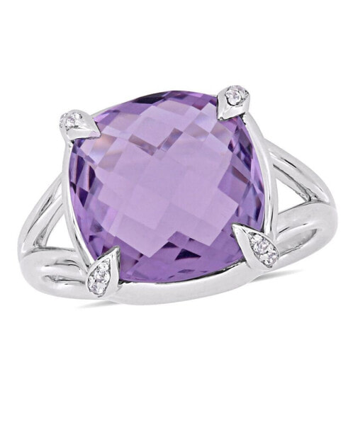 Amethyst (7-3/4 ct.t.w.) and White Topaz (1/20 ct.t.w.) Split Shank Cocktail Ring in Sterling Silver