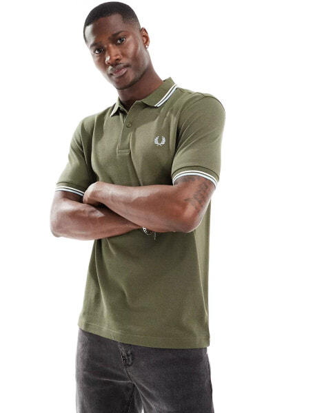 Fred Perry twin tipped polo shirt in khaki green