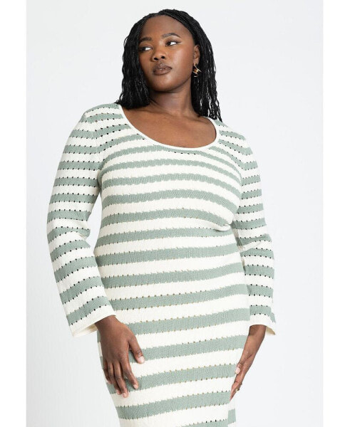 Plus Size Striped Sweater Dress With Tie Back