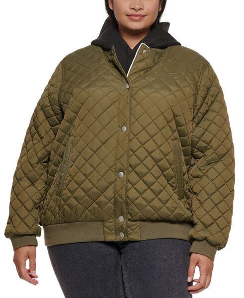 Plus Size Quilted Bomber Jacket