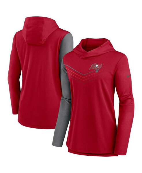 Women's Red and Heathered Charcoal Tampa Bay Buccaneers Chevron Hoodie Performance Long Sleeve T-shirt