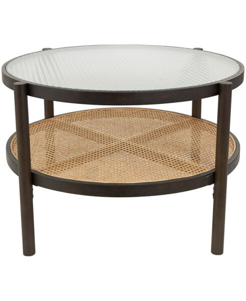 34" x 34" x 17" Rattan Pressed Tempered Glass Top Coffee Table
