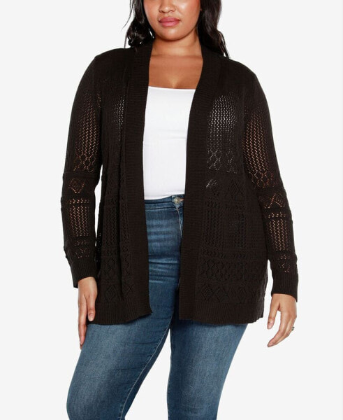 Plus Size Pointelle Open Cardigan Sweater