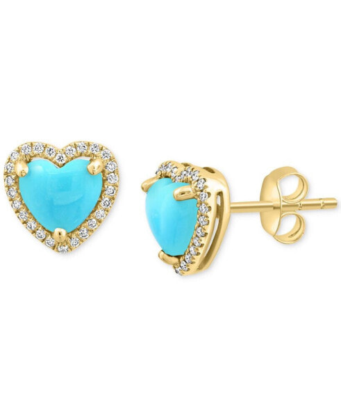 Серьги EFFY Turquoise & Diamond Heart Halo Stud