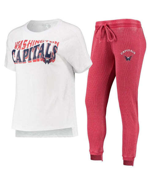 Women's Red, White Washington Capitals Resurgence Slub Burnout Raglan T-shirt and Joggers Sleep Set