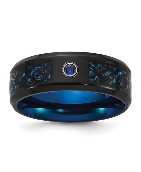 Stainless Steel Black & Blue IP-plated CZ Clear Epoxy Band Ring