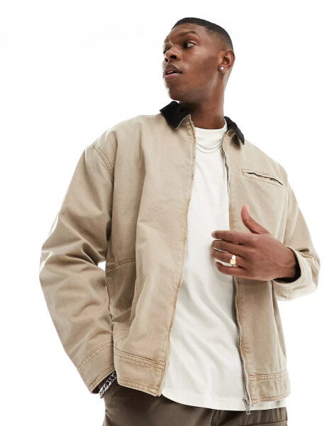 ASOS DESIGN oversized harrington jacket in washed stone