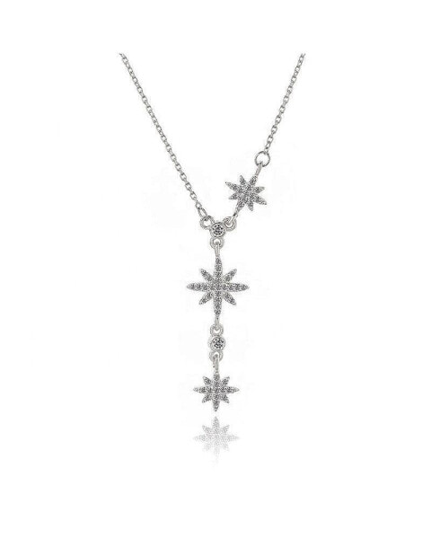 Three Star Lariat Necklace with White Diamond Cubic Zirconia