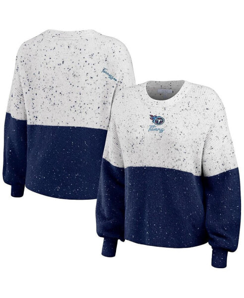 Women's White, Navy Tennessee Titans Color-Block Pullover Sweater