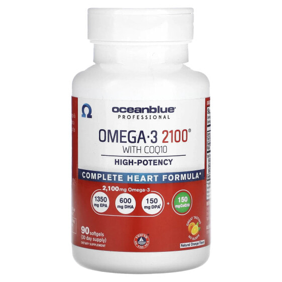 Профессиональный БАД Oceanblue Omega-3 2100 с COQ10, высокой концентрации, натуральный апельсин, 90 капсул