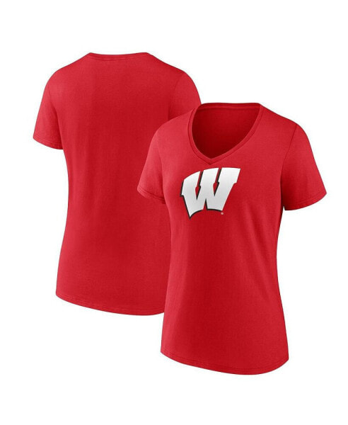 Women's Red Wisconsin Badgers Evergreen Logo V-Neck T-shirt