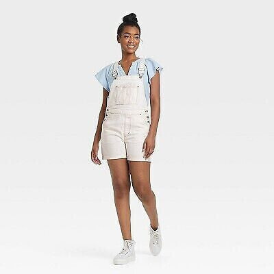 Women's Denim Boyfriend Shortalls - Universal Thread White 2