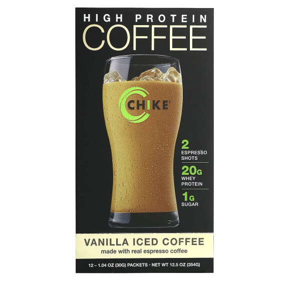 Chike Nutrition, Кофе со льдом с высоким содержанием протеина, ваниль, 12 пакетиков по 30 г (1,04 унции)