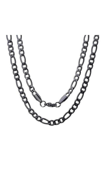 Men's black IP Plated Stainless Steel Figaro Chain Link Necklaces