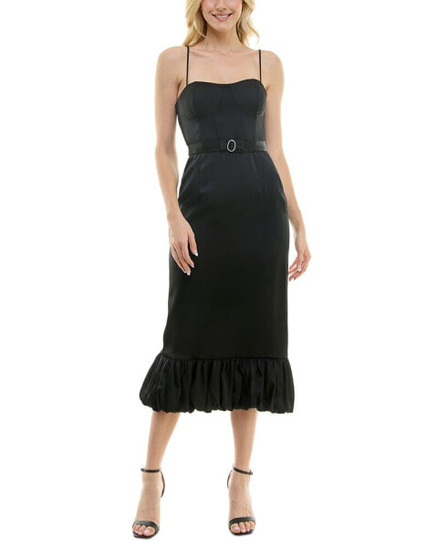 Women's Sleeveless Satin Belted Gown