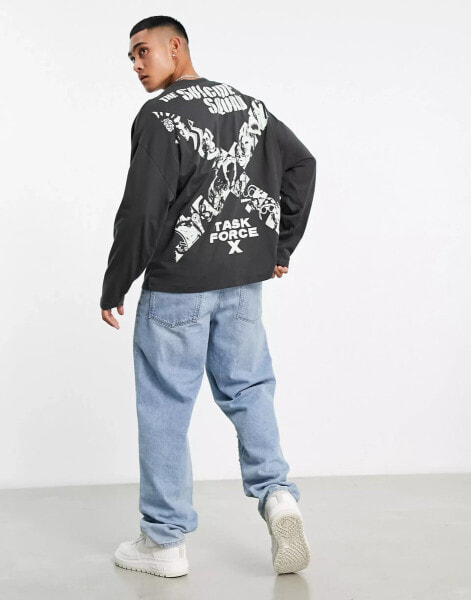 ASOS DESIGN oversized long sleeve t-shirt with Suicide Squad print in black