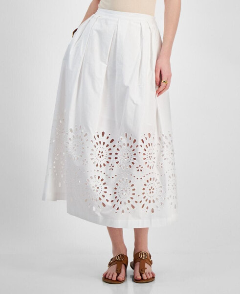 Women's Cotton Eyelet-Border A-Line Skirt