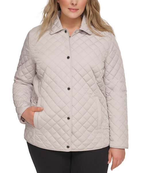 Womens Plus Size Collared Quilted Coat