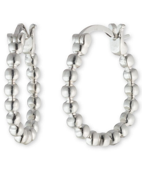 Small Beaded Hoop Earrings in Sterling Silver, 0.63"
