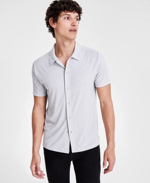 Men's Regular-Fit Variegated Ribbed-Knit Button-Down Camp Shirt, Created for Macy's