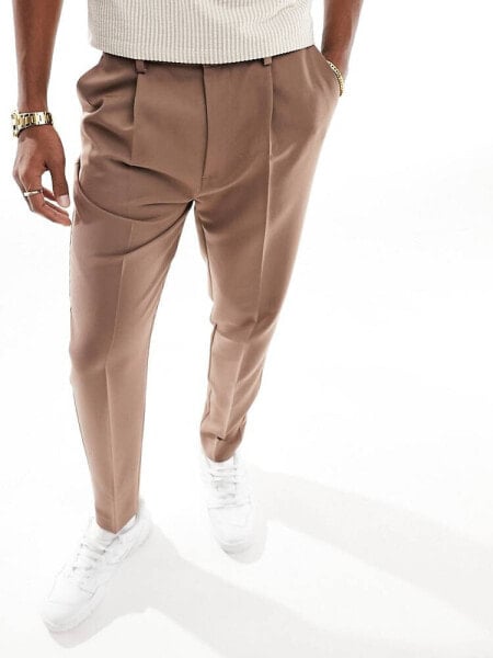 ASOS DESIGN smart tapered trousers in light brown