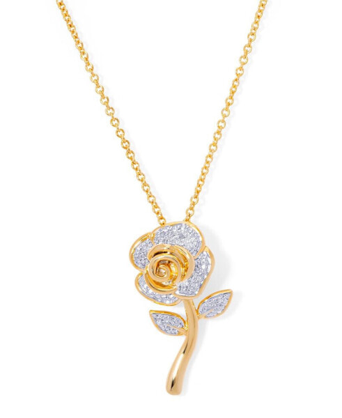 Macy's diamond Accent Rose Flower Pendant 18" Necklace in Gold Plate