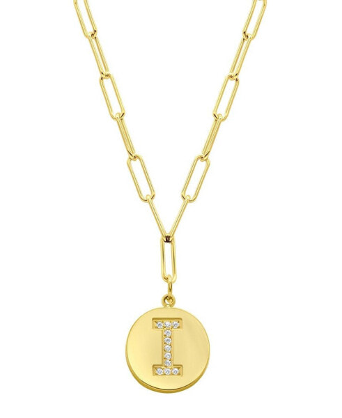 Tarnish Resistant 14K Gold Plated Pave Crystal Initial Disc Paperclip Necklace