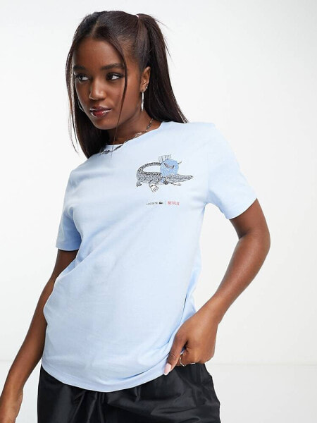 Lacoste x Bridgerton logo t-shirt in light blue