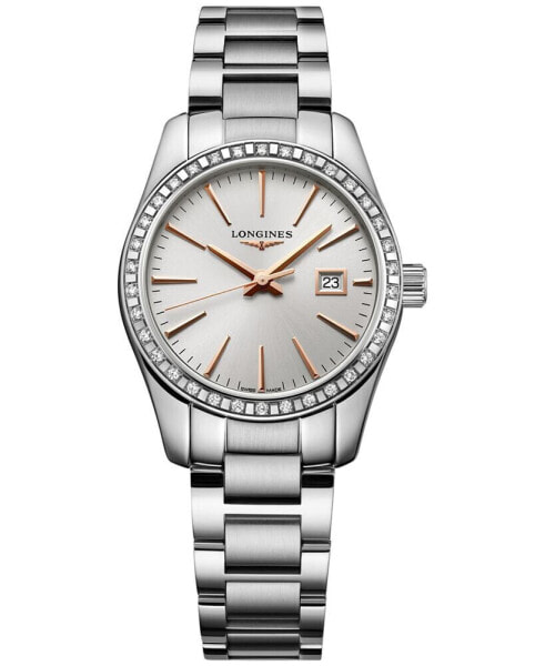 Women's Swiss Conquest Classic Diamond (5/8 ct. t.w.) Stainless Steel Bracelet Watch 29mm