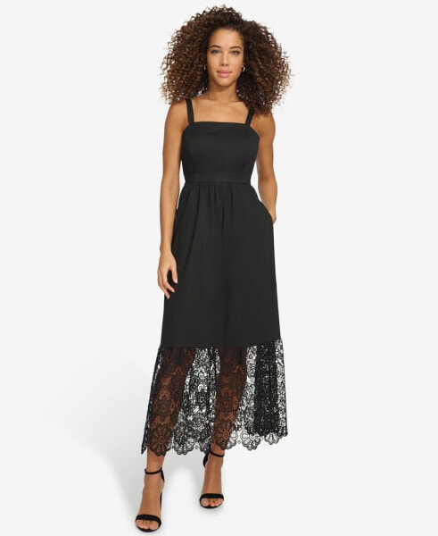 Women's Sleeveless Lace-Hem Maxi Dress