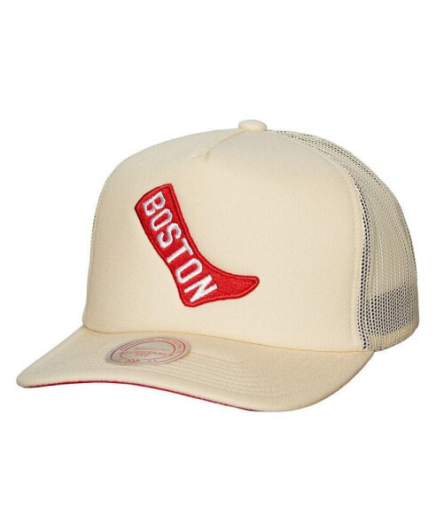 Men's Cream Boston Red Sox Cooperstown Collection Evergreen Adjustable Trucker Hat