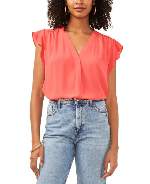 Women's V-Neck Flutter Short Sleeve Top