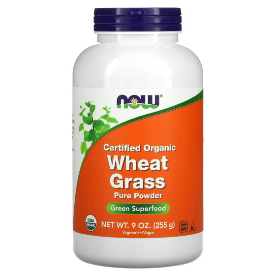 Травяной порошок весом 255 грамм NOW Organic Wheat Grass 9 унций