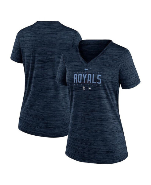 Women's Navy Kansas City Royals City Connect Velocity Practice Performance V-Neck T-shirt