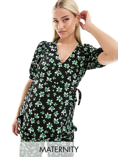 Mamalicious Maternity nursing wrap top co-ord in palm flower print