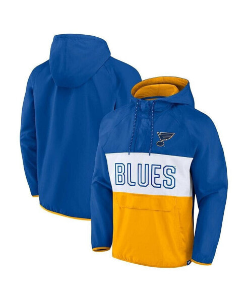 Men's Blue, Gold St. Louis Blues Backhand Shooter Defender Anorak Raglan Hoodie Quarter-Zip Jacket