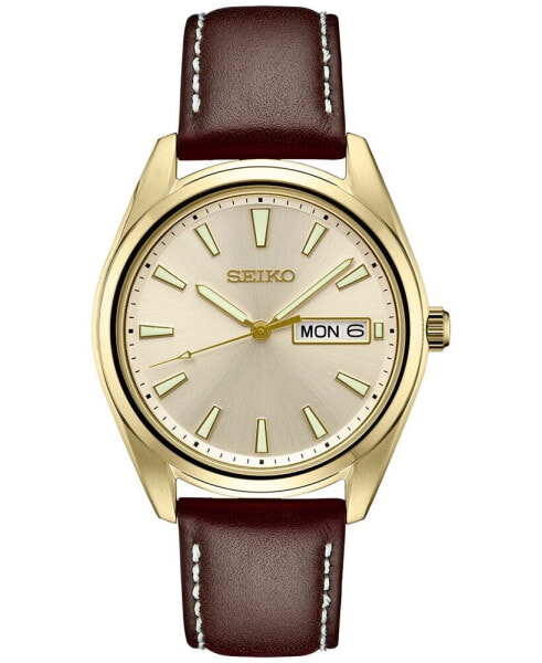 Men's Essentials Brown Leather Strap Watch 40mm