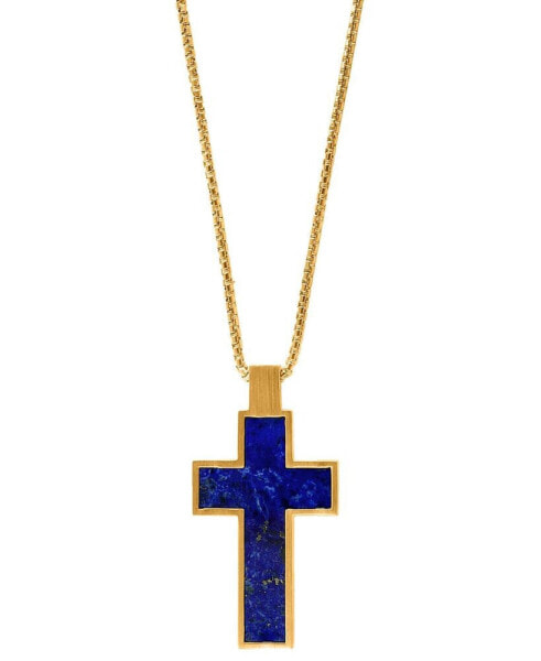 EFFY® Men's Lapis Lazuli Cross 22" Pendant Necklace in 14k Gold-Plated Sterling Silver