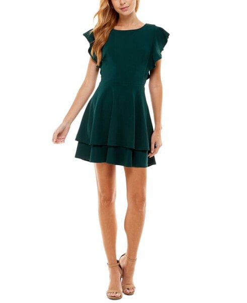 Juniors' Ruffle-Sleeve Fit & Flare Dress