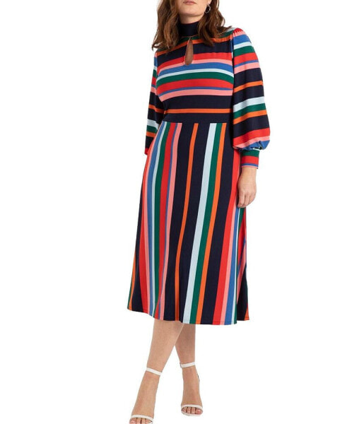Plus Size A-Line Dress With Puff Sleeves