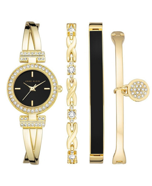 Women's Gold-Tone Alloy Bangle with Crystal Accents Fashion Watch 37mm Set 4 Pieces